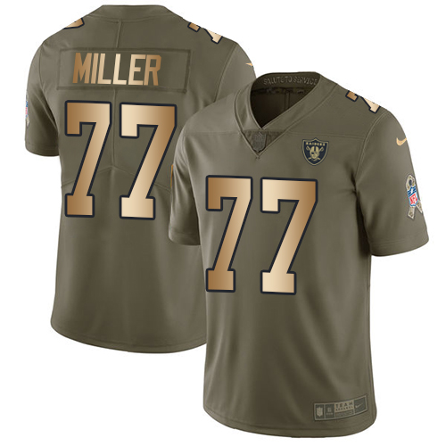 Nike Raiders #77 Kolton Miller Olive/Gold Men's Stitched NFL Limited Salute To Service Jersey - Click Image to Close